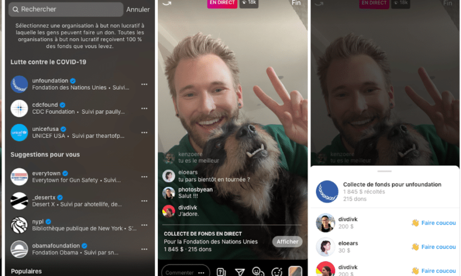 Instagram collecte de fonds en Lives